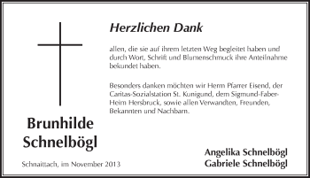 Traueranzeige von Brunhilde Schnelboegl von Pegnitz-Zeitung